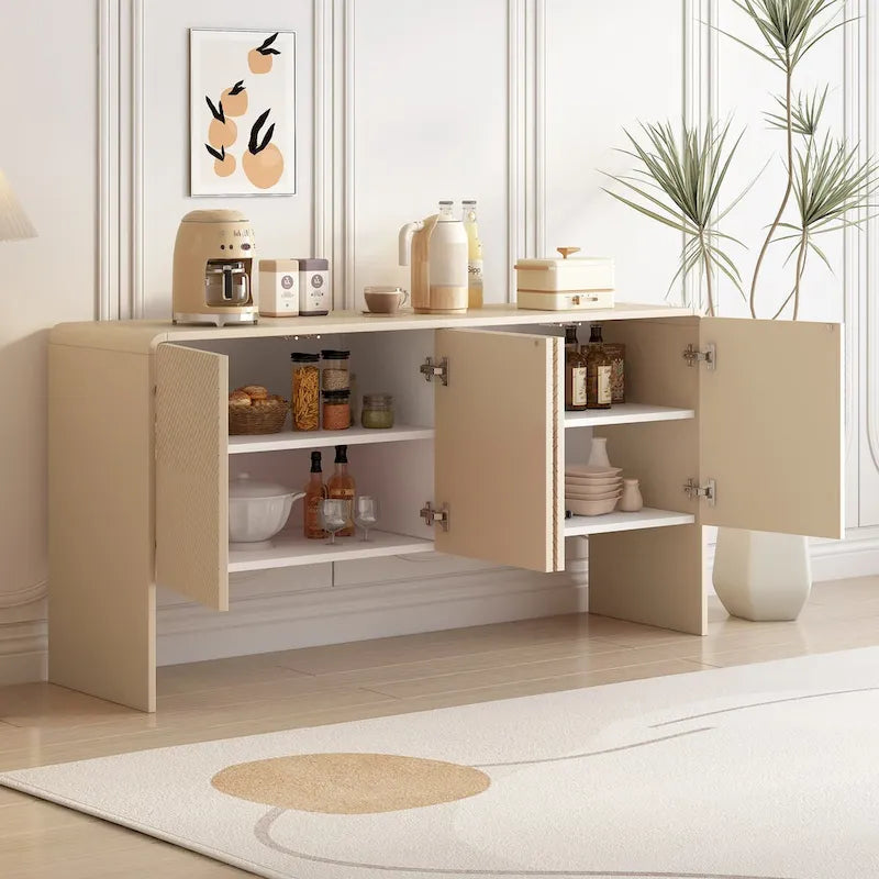 Buffet minimaliste de 60 L avec 4 portes et système de rangement intégré, idéal pour le salon et l'entrée (Crème abricot).