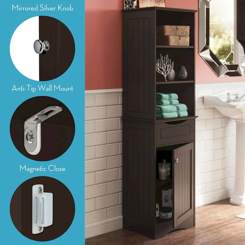 Armoire de rangement haute pour salle de bain RiverRidge Ashland avec tiroir et étagères