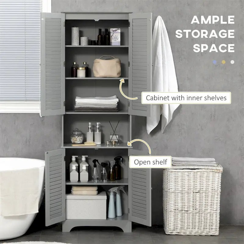 Armoire de rangement de salle de bain haute et étroite avec portes et étagères réglables