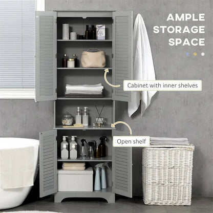 Armoire de rangement de salle de bain haute et étroite avec portes et étagères réglables