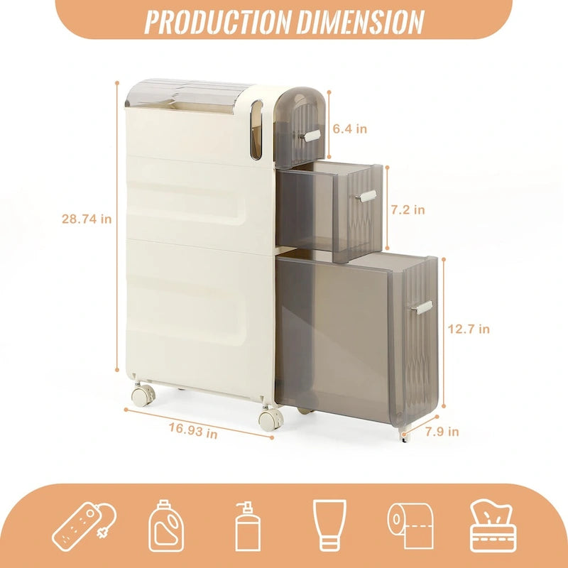 Armoire de rangement pour papier toilette à côté des toilettes, idéale pour les petites salles de bain.