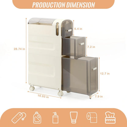 Armoire de rangement pour papier toilette à côté des toilettes, idéale pour les petites salles de bain.