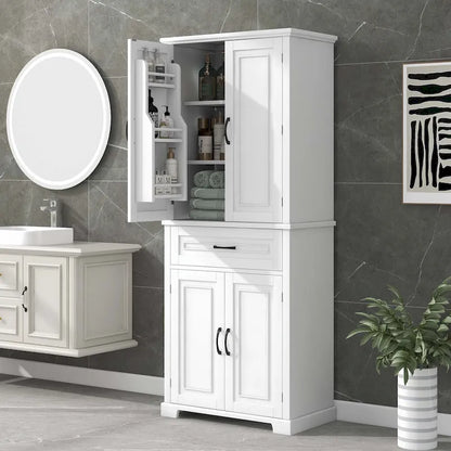 Armoire de rangement haute pour salle de bain avec tiroirs et étagère réglable