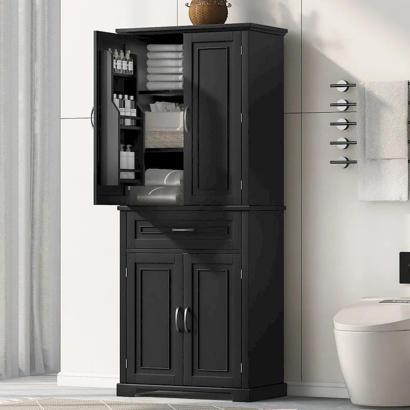 Armoire de rangement haute pour salle de bain avec tiroirs et étagère réglable