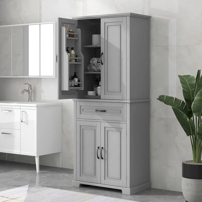 Armoire de rangement haute pour salle de bain avec tiroirs et étagère réglable
