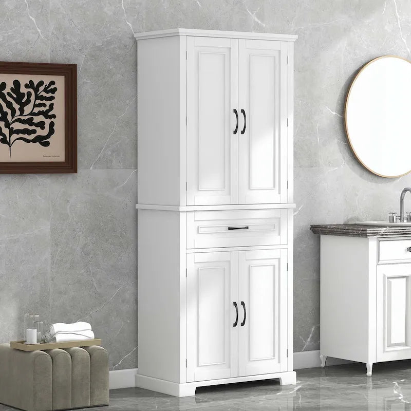Armoire de rangement haute pour salle de bain avec tiroirs et étagère réglable