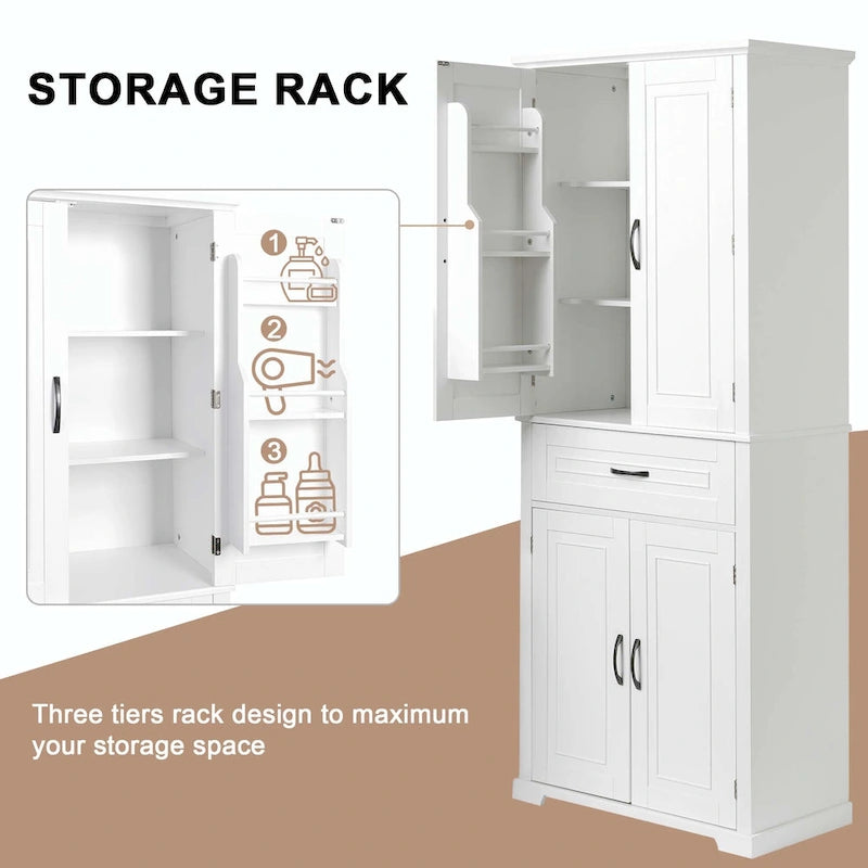Armoire de rangement haute pour salle de bain avec tiroirs et étagère réglable