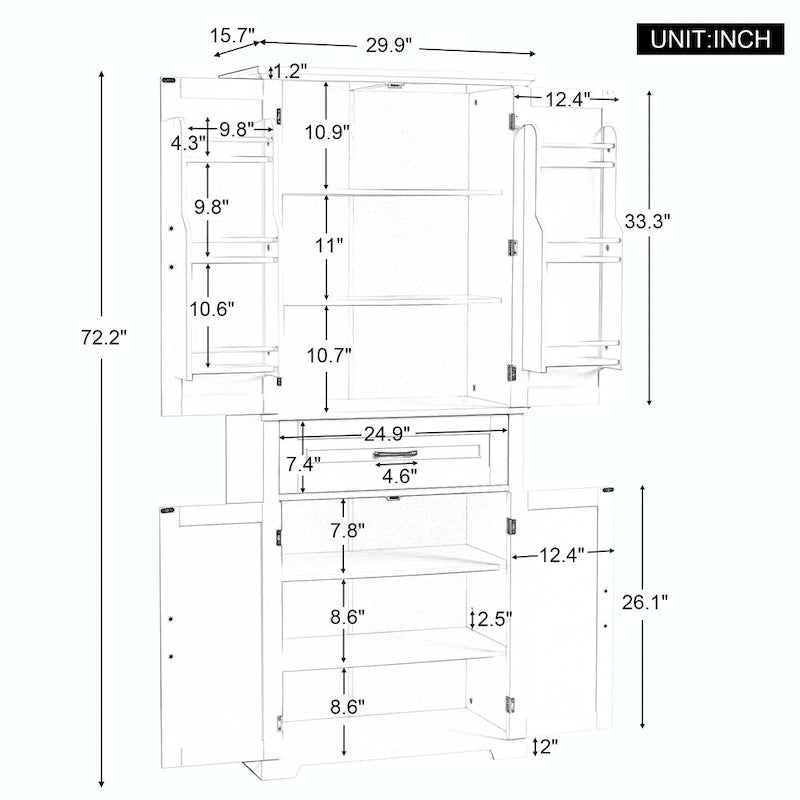 Armoire de rangement haute pour salle de bain avec tiroirs et étagère réglable