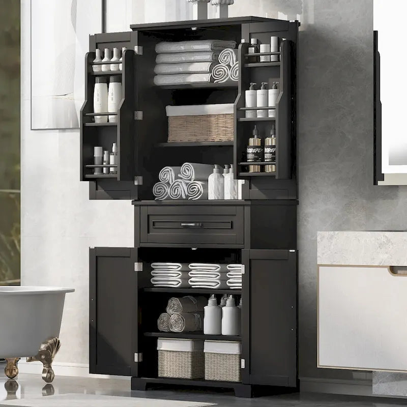 Armoire de rangement haute pour salle de bain avec tiroirs et étagère réglable