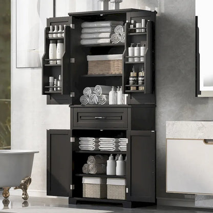Armoire de rangement haute pour salle de bain avec tiroirs et étagère réglable