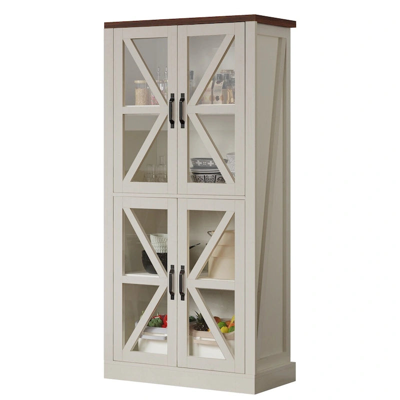 Armoire de cuisine autoportante Moasis 66 pouces de haut avec portes vitrées