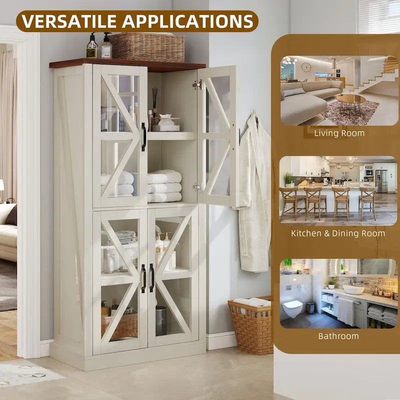 Armoire de cuisine autoportante Moasis 66 pouces de haut avec portes vitrées