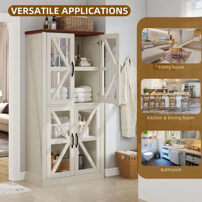 Armoire de cuisine autoportante Moasis 66 pouces de haut avec portes vitrées