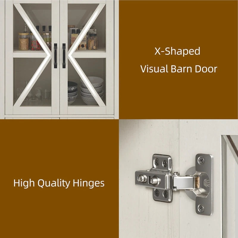 Armoire de cuisine autoportante Moasis 66 pouces de haut avec portes vitrées