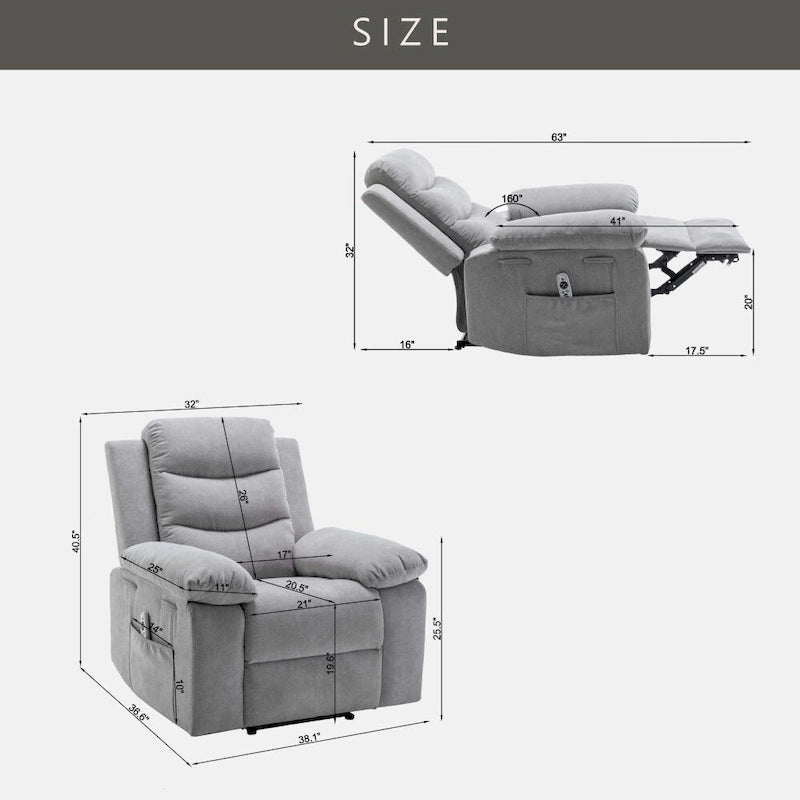 Fauteuil inclinable électrique avec fonction massage réglable