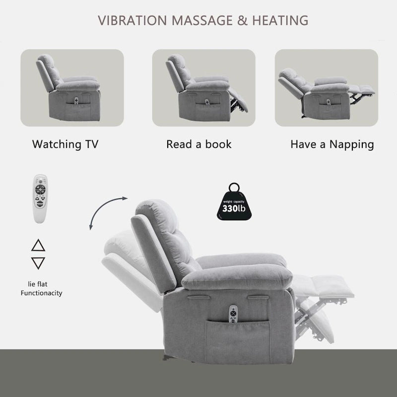 Fauteuil inclinable électrique avec fonction massage réglable
