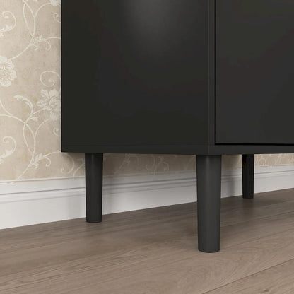 Vitrine haute de rangement avec 2 portes vitrées et 2 portes, meuble moderne autoportant pour salle de bain, salle à manger ou salon.