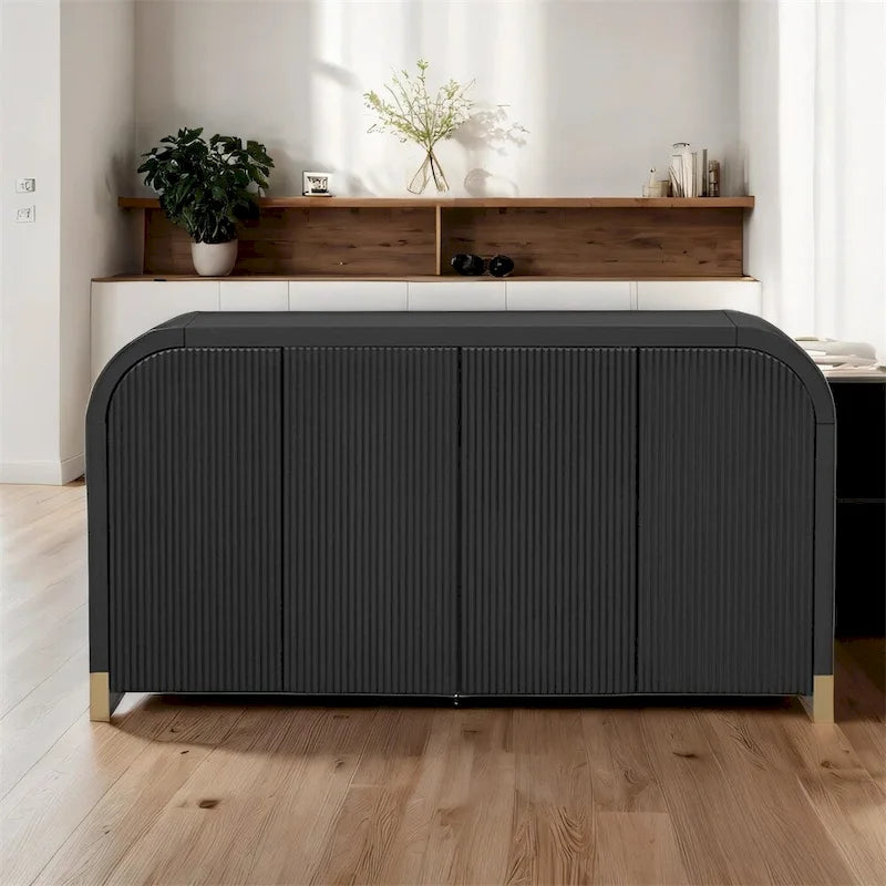 Meuble d'angle incurvé en bois avec étagères réglables et 4 portes