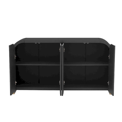 Meuble d'angle incurvé en bois avec étagères réglables et 4 portes