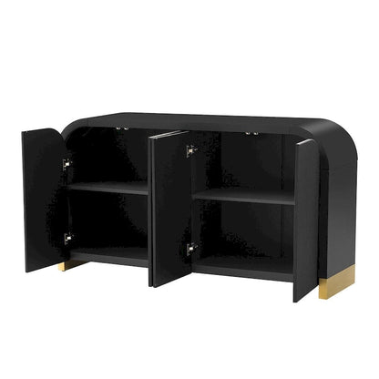 Meuble d'angle incurvé en bois avec étagères réglables et 4 portes