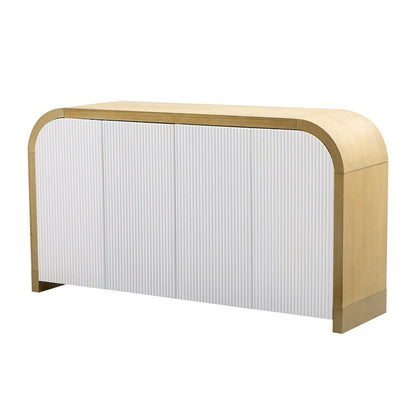 Meuble d'angle incurvé en bois avec étagères réglables et 4 portes