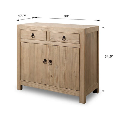 Meuble à deux tiroirs en pin massif naturel vieilli