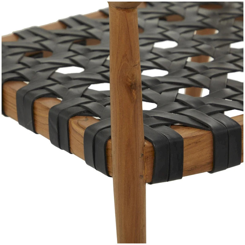 Chaise de salle à manger en teck tressé à la main avec accoudoirs - Brun ou brun foncé - Roche River Decor