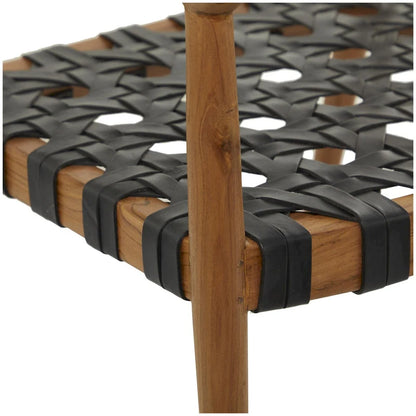 Chaise de salle à manger en teck tressé à la main avec accoudoirs - Brun ou brun foncé - Roche River Decor