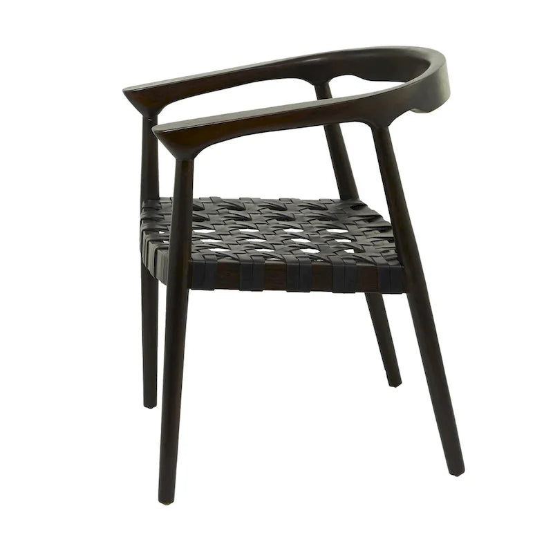 Chaise de salle à manger en teck tressé à la main avec accoudoirs - Brun ou brun foncé - Roche River Decor