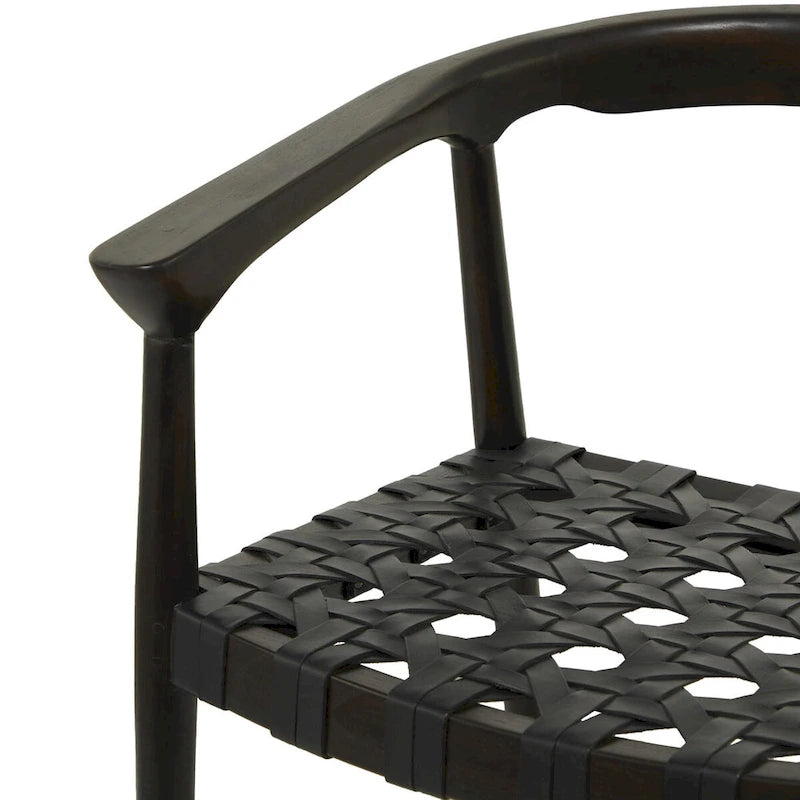 Chaise de salle à manger en teck tressé à la main avec accoudoirs - Brun ou brun foncé - Roche River Decor