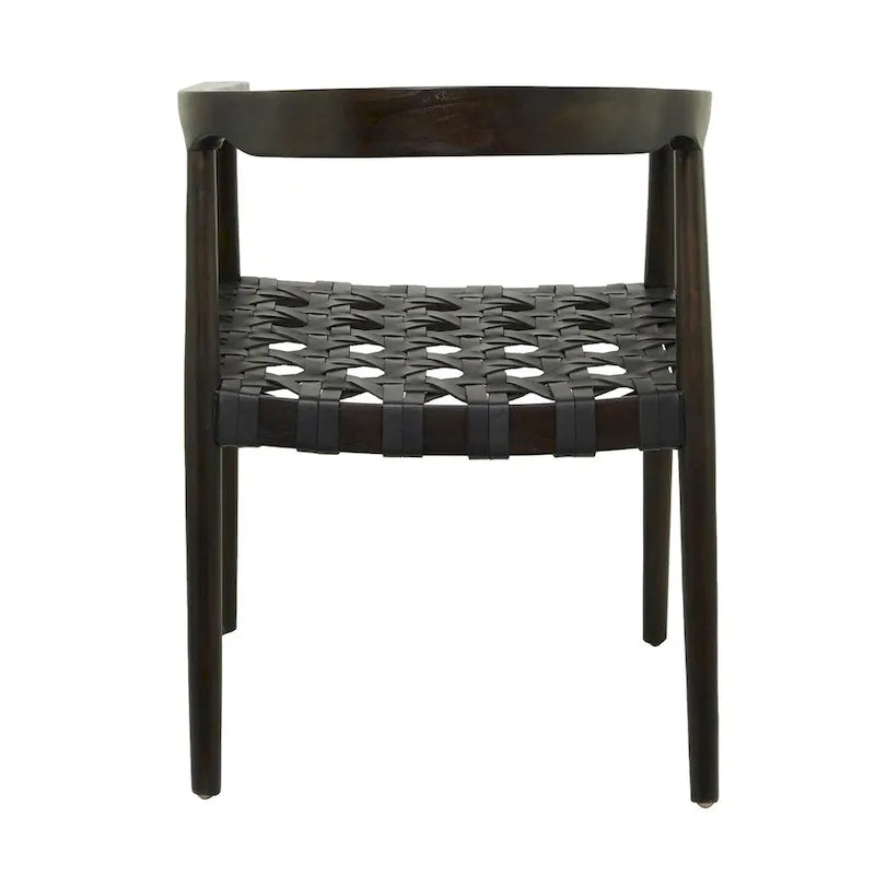 Chaise de salle à manger en teck tressé à la main avec accoudoirs - Brun ou brun foncé - Roche River Decor