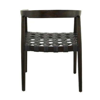 Chaise de salle à manger en teck tressé à la main avec accoudoirs - Brun ou brun foncé - Roche River Decor