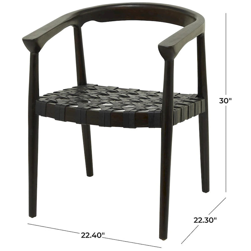 Chaise de salle à manger en teck tressé à la main avec accoudoirs - Brun ou brun foncé - Roche River Decor