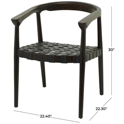 Chaise de salle à manger en teck tressé à la main avec accoudoirs - Brun ou brun foncé - Roche River Decor