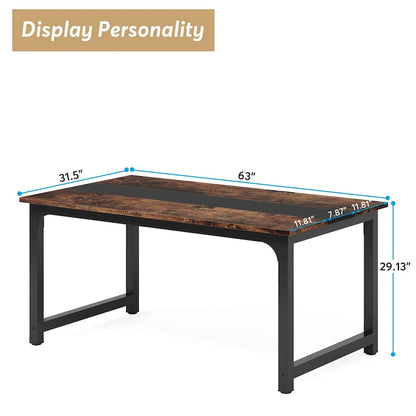 Table de salle à manger industrielle de 160 cm (63 pouces), table de cuisine moderne - 160 cm (63 pouces) L x 80 cm (31,5 pouces) l x 74 cm (29,13 pouces) H