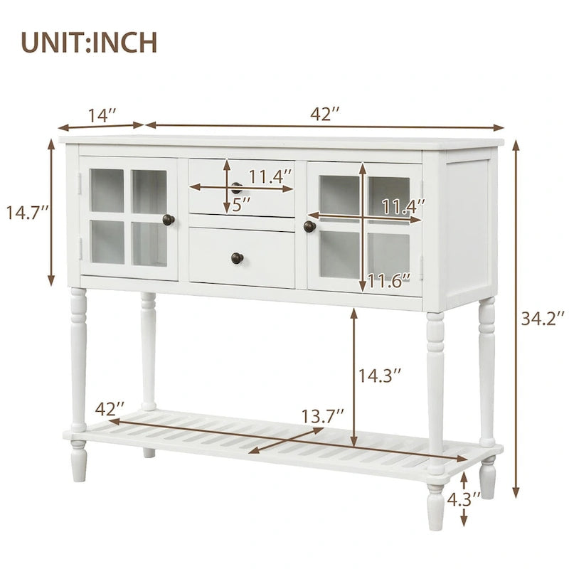 Console d'entrée style ferme en bois blanc, buffet, meuble de rangement