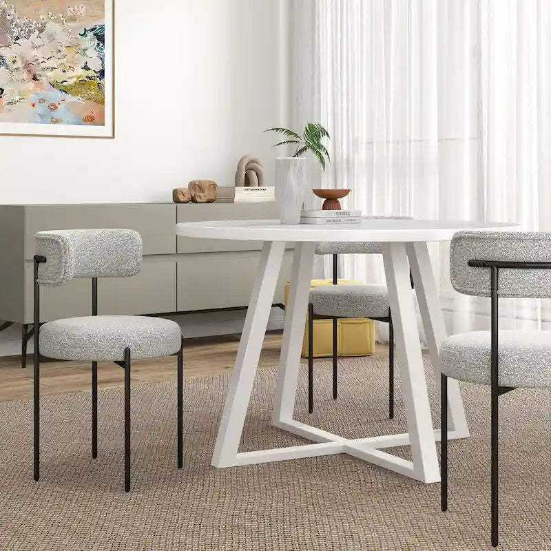 Ensemble de salle à manger rond 5 pièces Durban, table à tréteaux et 4 chaises bouclées pour coin repas, cuisine, salon