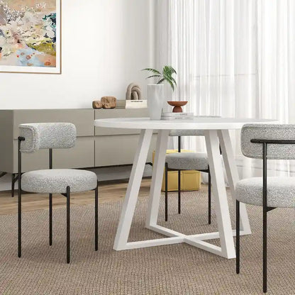 Ensemble de salle à manger rond 5 pièces Durban, table à tréteaux et 4 chaises bouclées pour coin repas, cuisine, salon