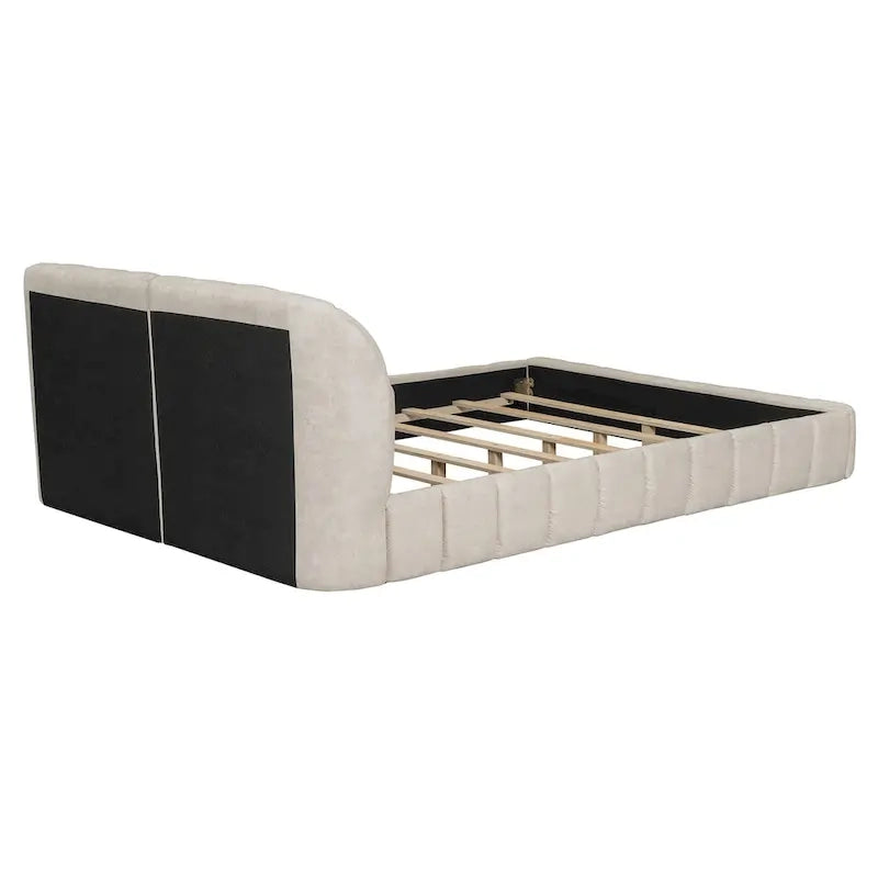 Lit plateforme rembourré Queen Size avec tête de lit en tissu épais
