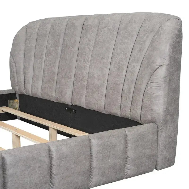 Lit plateforme rembourré Queen Size avec tête de lit en tissu épais