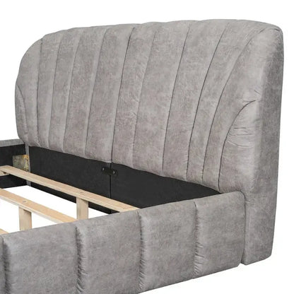 Lit plateforme rembourré Queen Size avec tête de lit en tissu épais